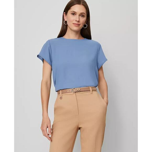 Ann Taylor Mixed Media Crew Neck Short Sleeves Tee - L - Picture 2 of 4